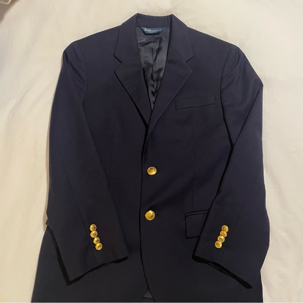 Ralph Lauren Midnight Blue Blazer 100% Wool with Gold Buttons